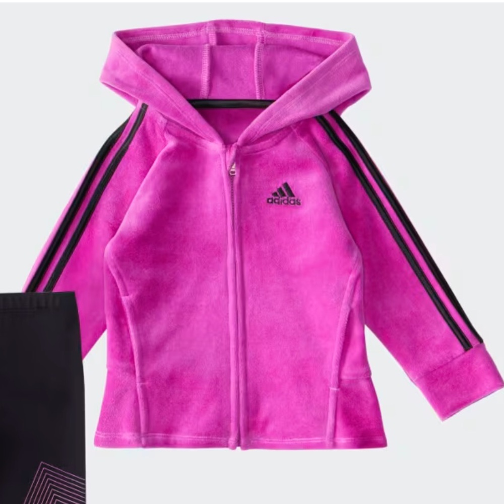 ADIDAS girl’s twirl velour fuchsia hooded jacket